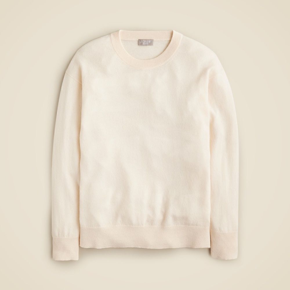 NWT J CREW Cashmere relaxed crewneck sweater in Hthr Muslin ivory - Picture 5 of 7